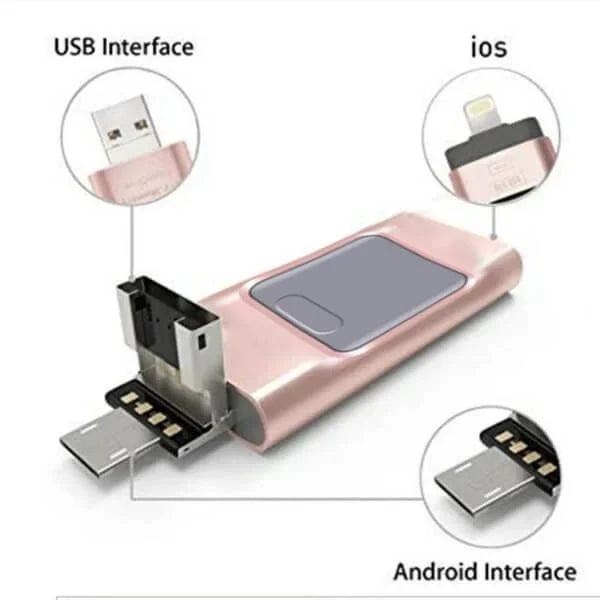 4-in-1 USB Flash Drive with Lightning, USB-C, Micro USB Ports - High-Speed Data Transfer