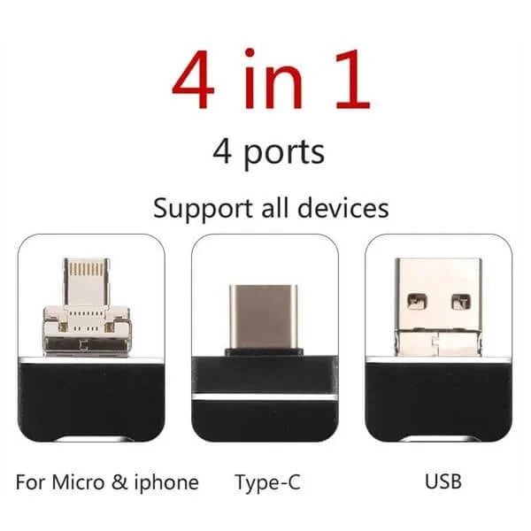 4-in-1 USB Flash Drive with Lightning, USB-C, Micro USB Ports - High-Speed Data Transfer