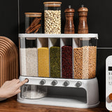 Airtight Multi-Compartment Grain Storage Container - 5 Compartments for Rice, Pasta, Spices
