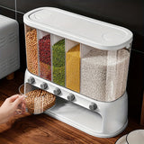 Airtight Multi-Compartment Grain Storage Container - 5 Compartments for Rice, Pasta, Spices