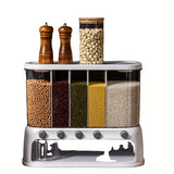 Airtight Multi-Compartment Grain Storage Container - 5 Compartments for Rice, Pasta, Spices