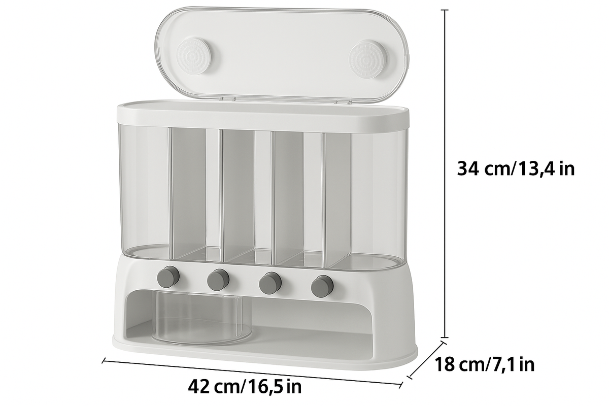 Airtight Multi-Compartment Grain Storage Container - 5 Compartments for Rice, Pasta, Spices