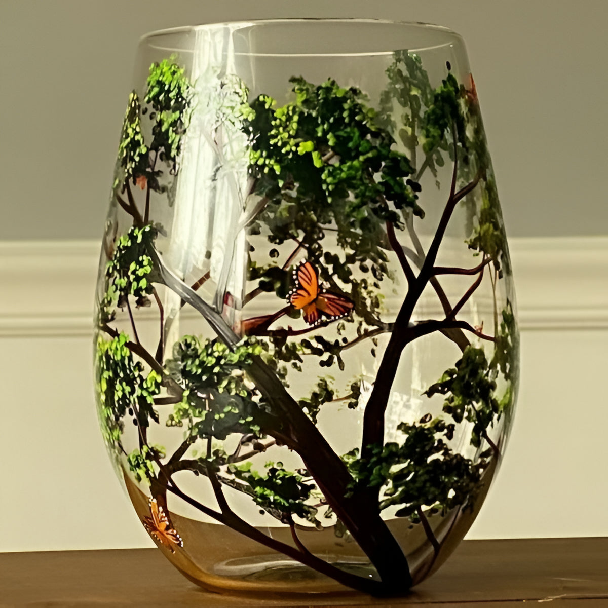 Artisan Hand-Painted Four Seasons Tree Wine Glasses - Unique Design