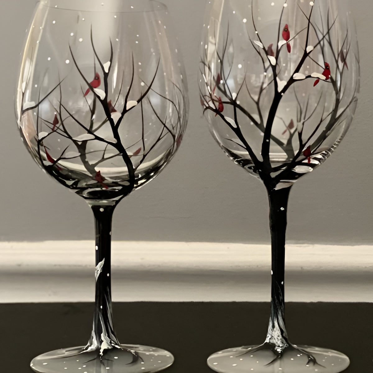 Artisan Hand-Painted Four Seasons Tree Wine Glasses - Unique Design