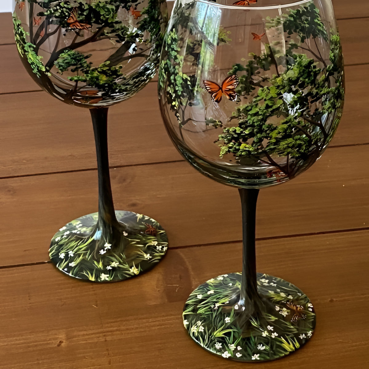 Artisan Hand-Painted Four Seasons Tree Wine Glasses - Unique Design