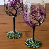 Artisan Hand-Painted Four Seasons Tree Wine Glasses - Unique Design