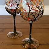 Artisan Hand-Painted Four Seasons Tree Wine Glasses - Unique Design