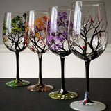 Artisan Hand-Painted Four Seasons Tree Wine Glasses - Unique Design