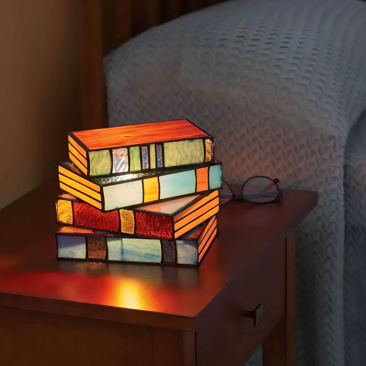 Artisan Stained Glass Table Lamp - Handcrafted Book Design