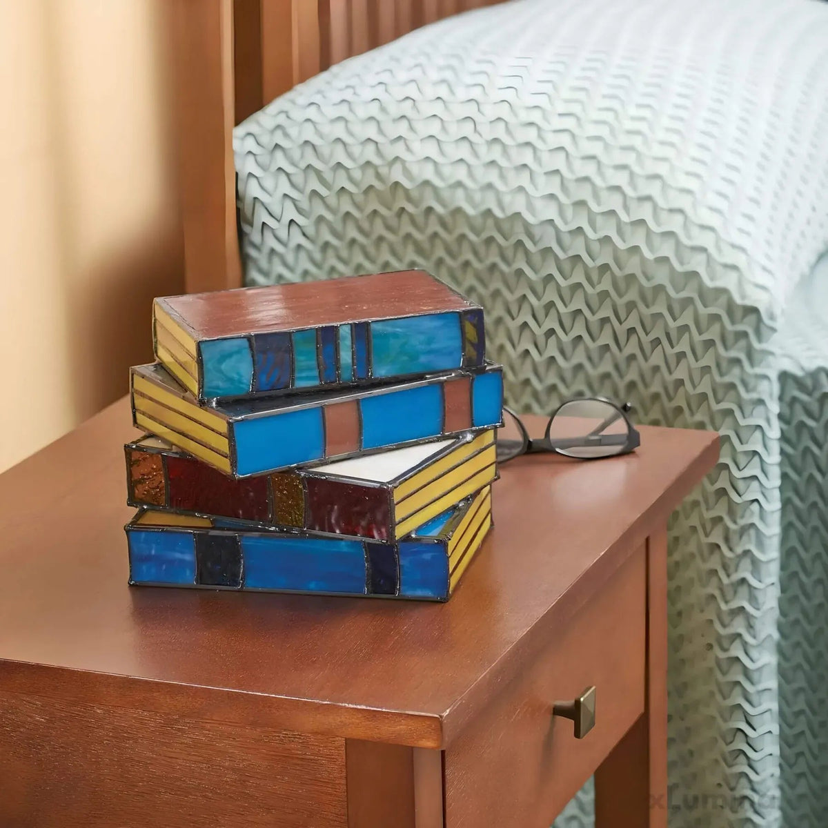 Artisan Stained Glass Table Lamp - Handcrafted Book Design