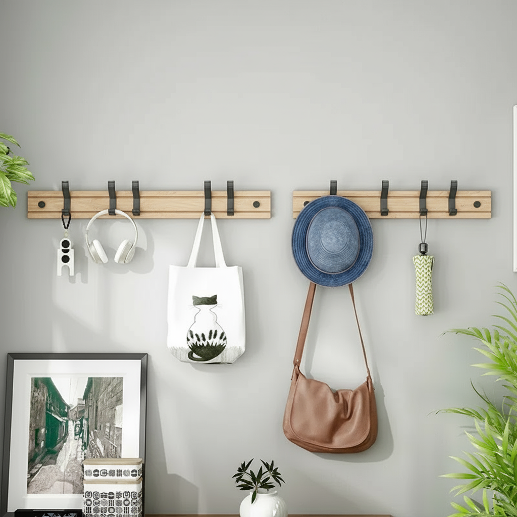 Bamboo Wall Mounted Coat Rack with Aluminum Hooks - Stylish Storage Solution