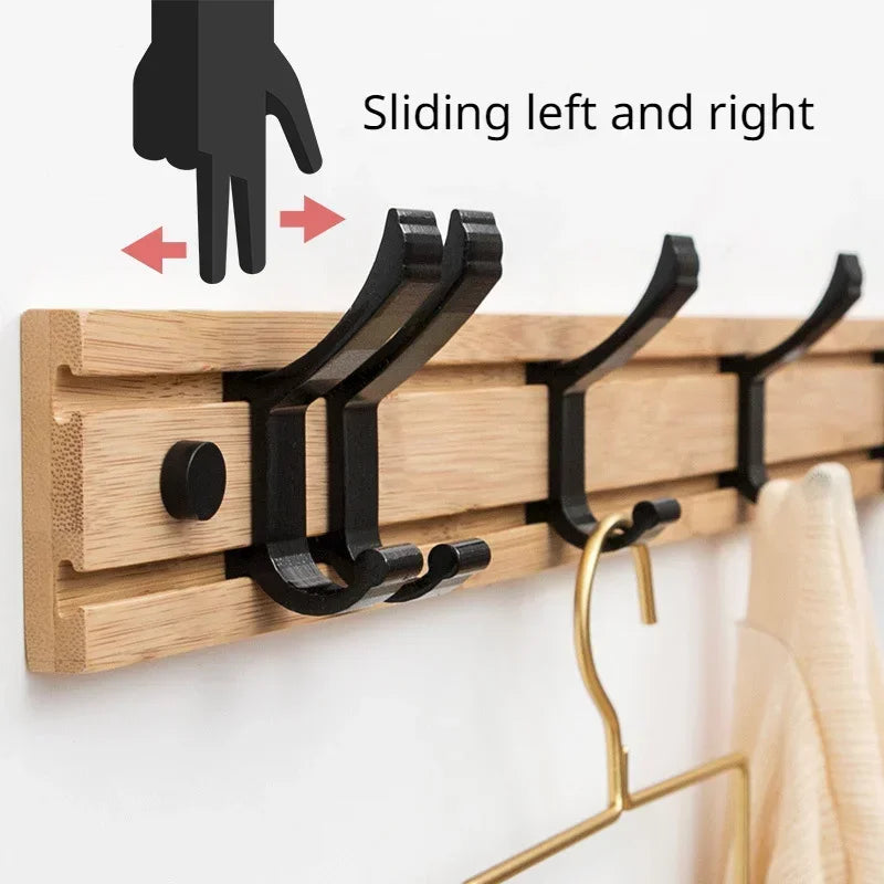 Bamboo Wall Mounted Coat Rack with Aluminum Hooks - Stylish Storage Solution