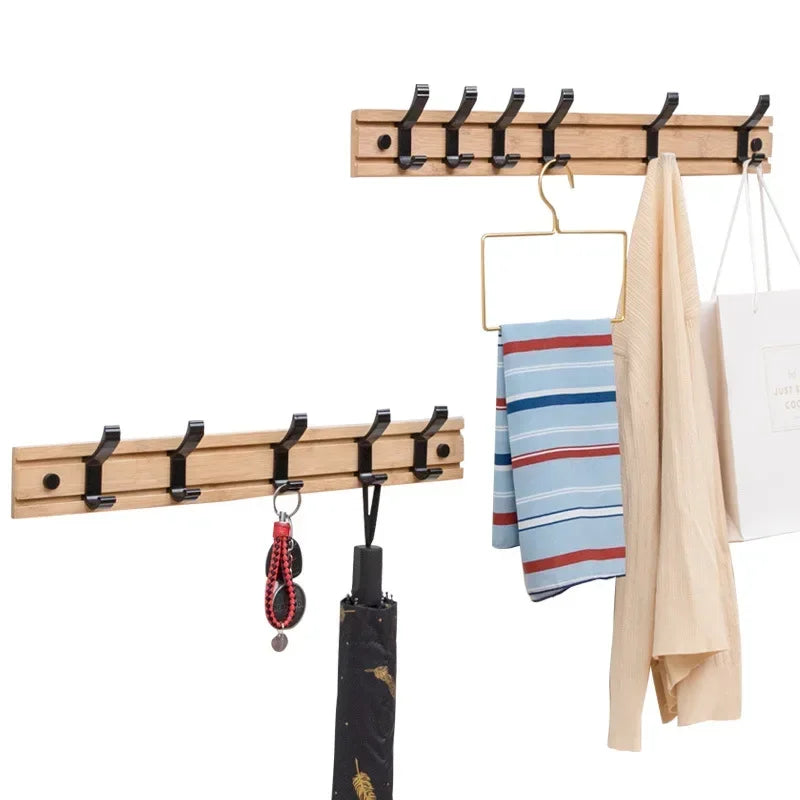 Bamboo Wall Mounted Coat Rack with Aluminum Hooks - Stylish Storage Solution