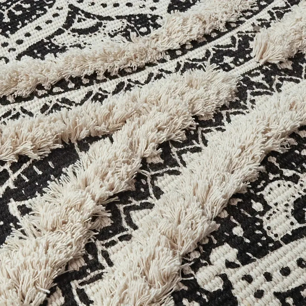 Bohemian Black Cream Runner Mat - Stylish & Practical Floor Protector