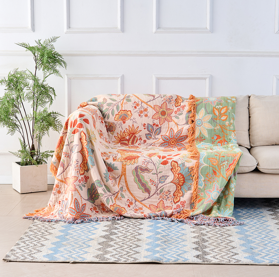 Boho Floral Cotton Throw Blanket - Soft, Machine Washable