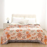 Boho Floral Cotton Throw Blanket - Soft, Machine Washable