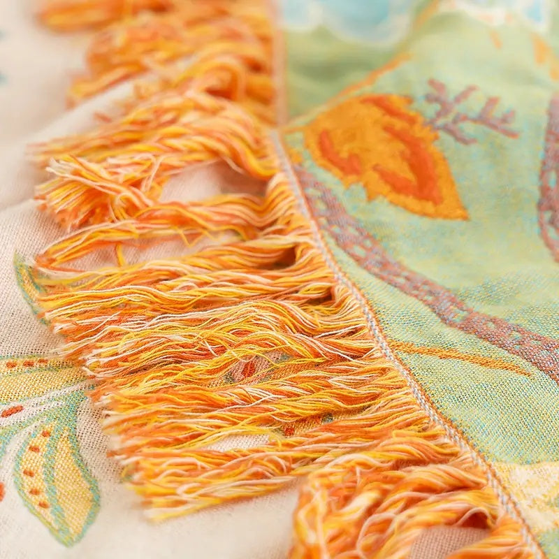 Boho Floral Cotton Throw Blanket - Soft, Machine Washable