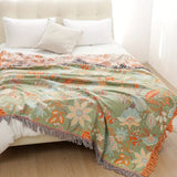 Boho Floral Cotton Throw Blanket - Soft, Machine Washable