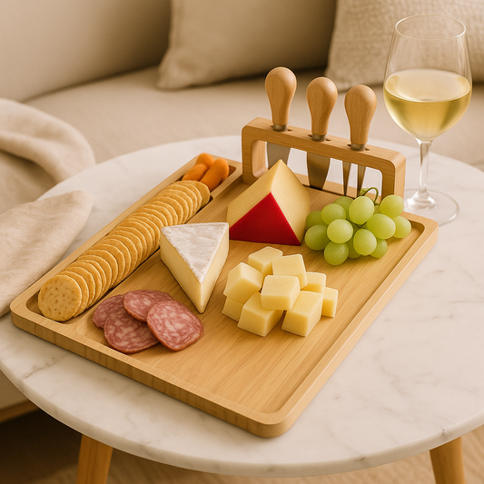 Bowlift - Elegant Wooden Cheese Board Set with Knife & Fork
