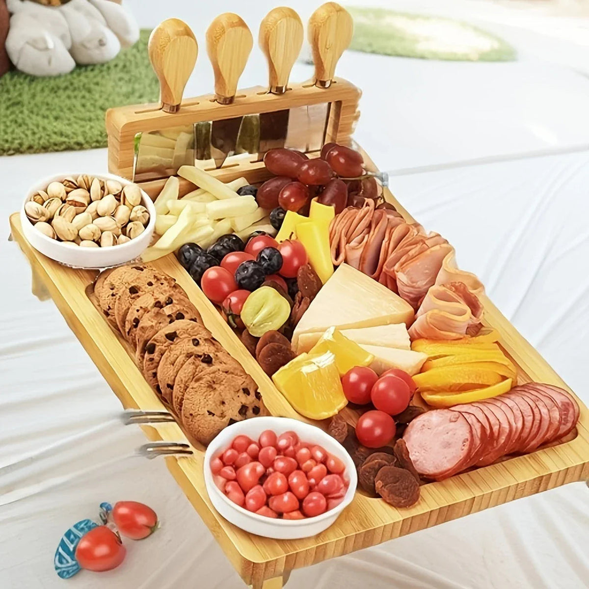 Bowlift - Elegant Wooden Cheese Board Set with Knife & Fork