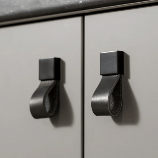 Brass & Leather Kitchen Cabinet Handles and Drawer Pulls