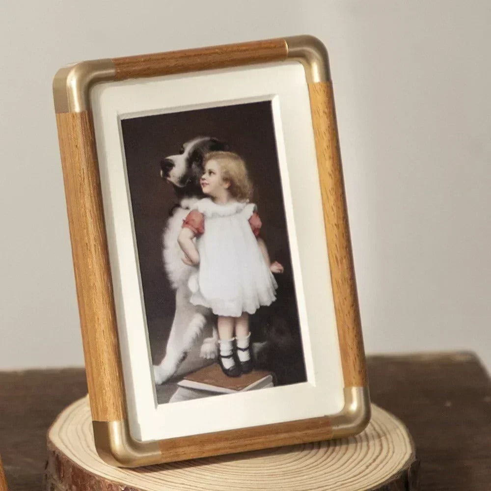 Brooks Antique Wood & Brass Tabletop Photo Frame - Elegant Vintage Design