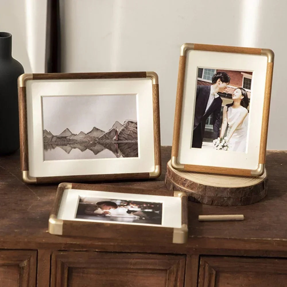 Brooks Antique Wood & Brass Tabletop Photo Frame - Elegant Vintage Design