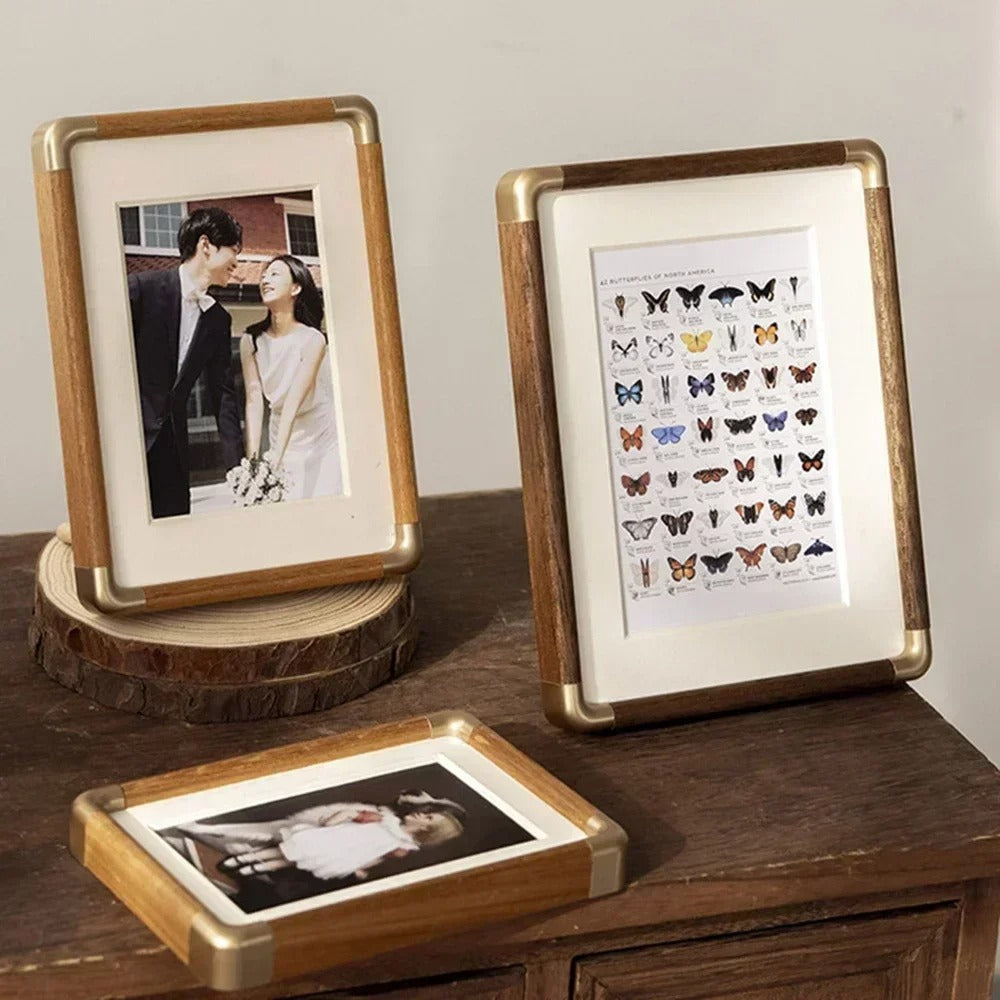 Brooks Antique Wood & Brass Tabletop Photo Frame - Elegant Vintage Design
