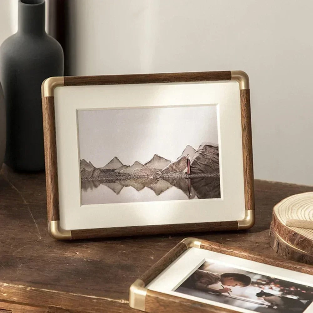 Brooks Antique Wood & Brass Tabletop Photo Frame - Elegant Vintage Design