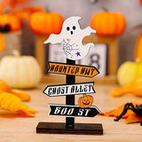 Charming Halloween Signpost - Wooden Indoor Decoration with Ghost & Pumpkin