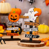 Charming Halloween Signpost - Wooden Indoor Decoration with Ghost & Pumpkin