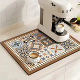 Chic Retro Tile Design Coffee Mat - Super Absorbent & Non-Slip