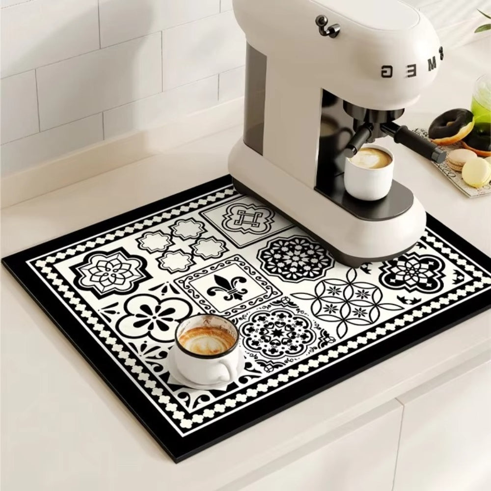 Chic Retro Tile Design Coffee Mat - Super Absorbent & Non-Slip