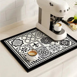 Chic Retro Tile Design Coffee Mat - Super Absorbent & Non-Slip