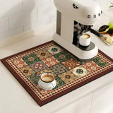 Chic Retro Tile Design Coffee Mat - Super Absorbent & Non-Slip