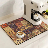 Chic Retro Tile Design Coffee Mat - Super Absorbent & Non-Slip