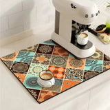 Chic Retro Tile Design Coffee Mat - Super Absorbent & Non-Slip