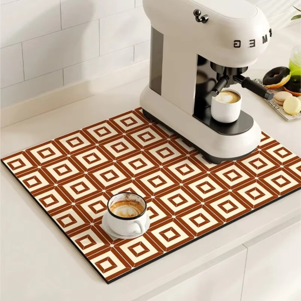 Chic Retro Tile Design Coffee Mat - Super Absorbent & Non-Slip
