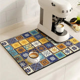 Chic Retro Tile Design Coffee Mat - Super Absorbent & Non-Slip