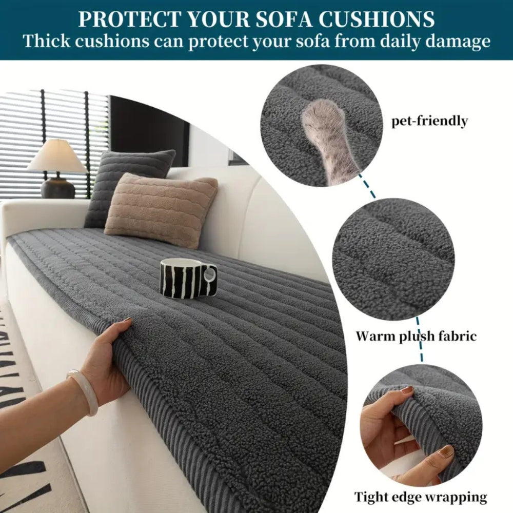 Chic Thick Plush Sofa Cover - Scratch-Resistant Pet-Friendly Slipcover