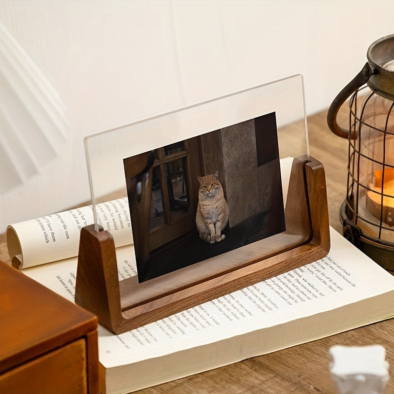 Chic U-Shaped Photo Frame - Modern Acrylic & Wood Design