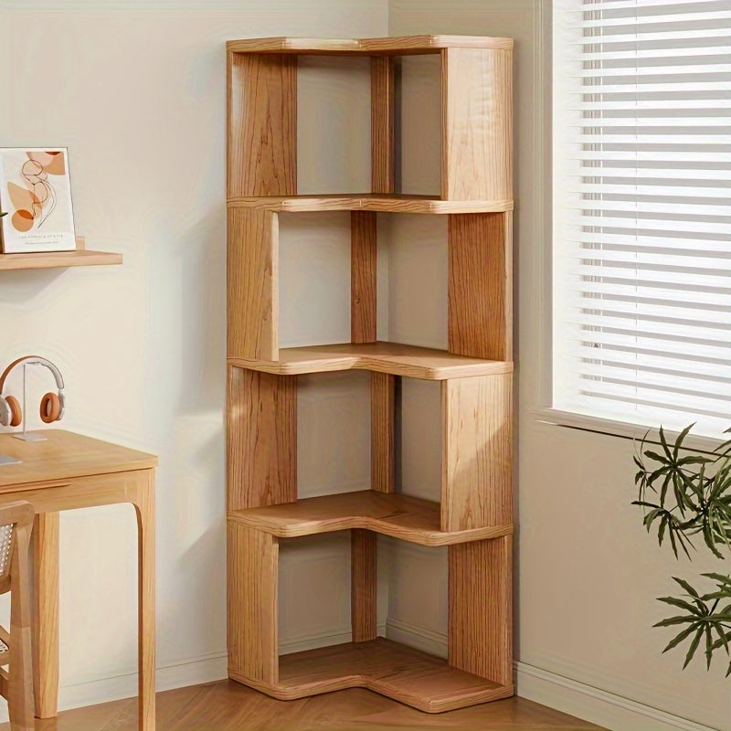 CornerWood - Tall Solid Wood Corner Cabinet with Slanted Shelves