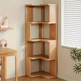 CornerWood - Tall Solid Wood Corner Cabinet with Slanted Shelves