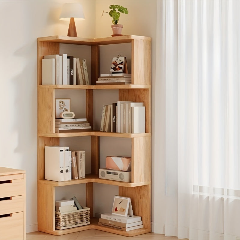 CornerWood - Tall Solid Wood Corner Cabinet with Slanted Shelves