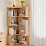 CornerWood - Tall Solid Wood Corner Cabinet with Slanted Shelves