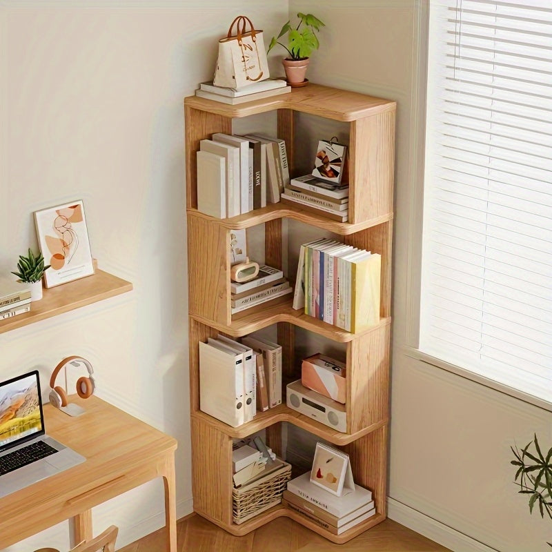 CornerWood - Tall Solid Wood Corner Cabinet with Slanted Shelves