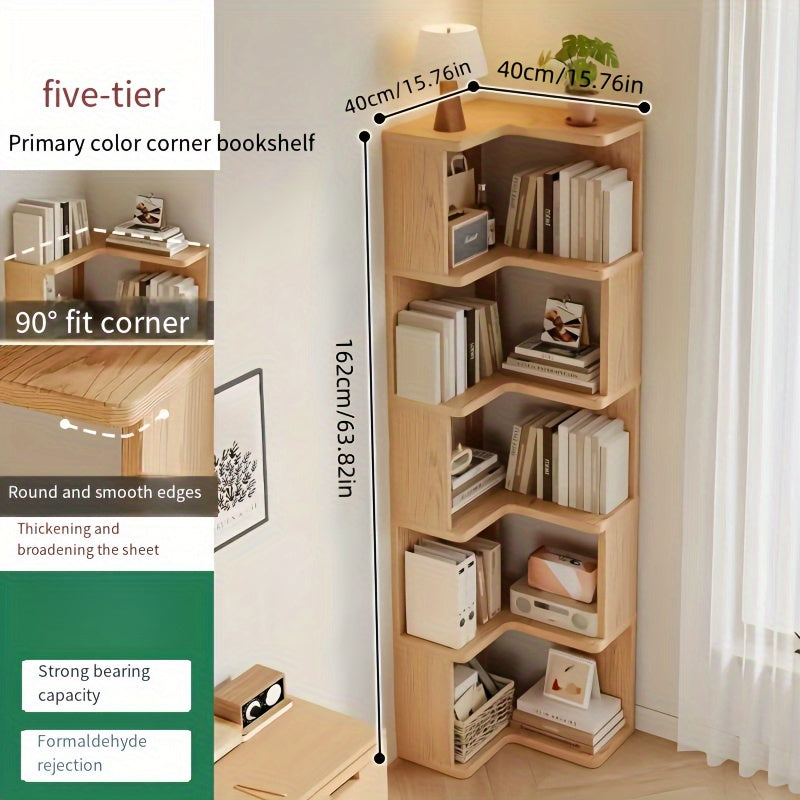 CornerWood - Tall Solid Wood Corner Cabinet with Slanted Shelves