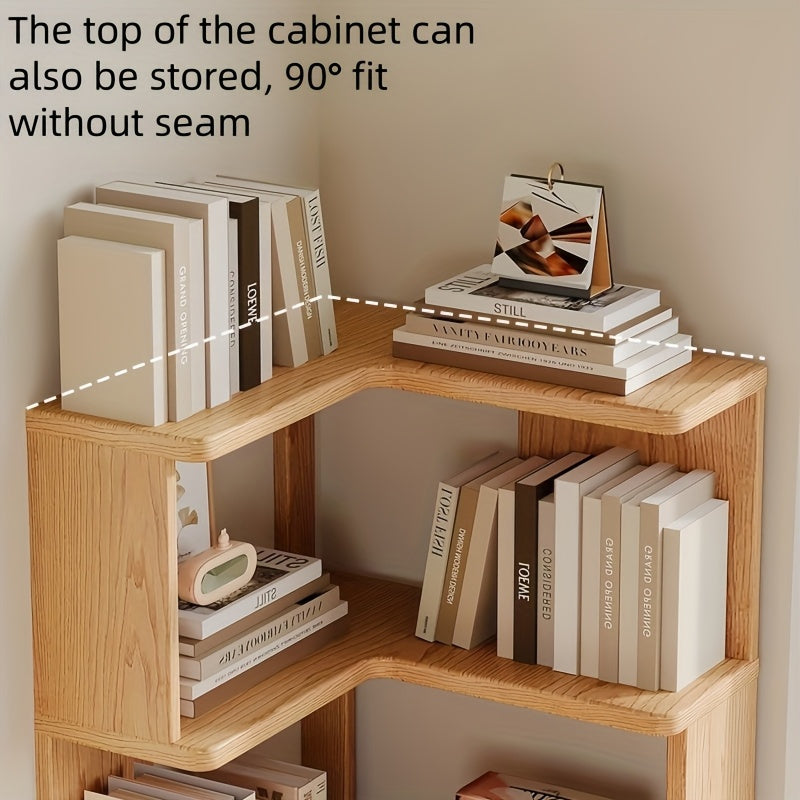 CornerWood - Tall Solid Wood Corner Cabinet with Slanted Shelves