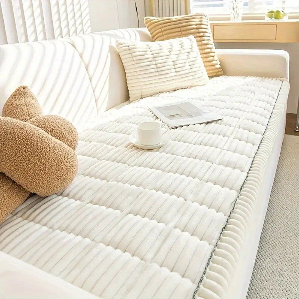 Cozy Home - Plush Pleated Edges Sofa Cover for Comfort