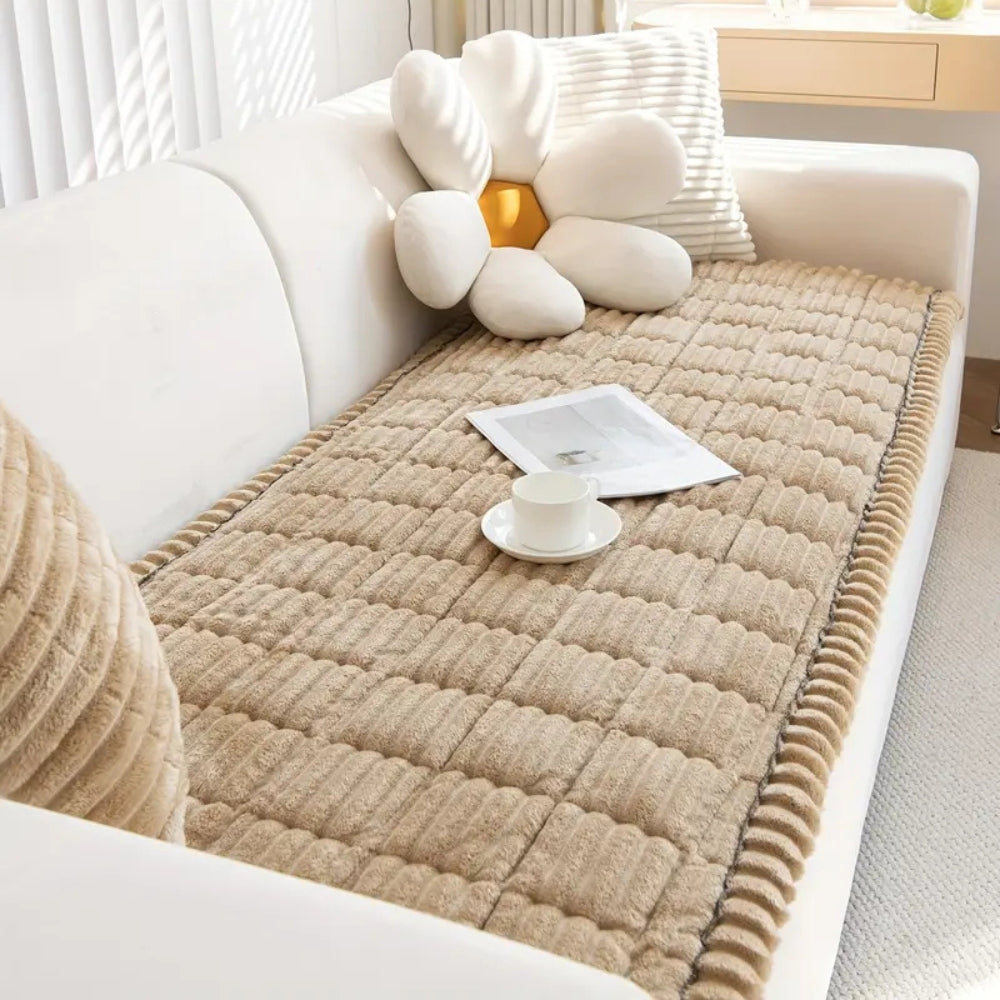 Cozy Home - Plush Pleated Edges Sofa Cover for Comfort